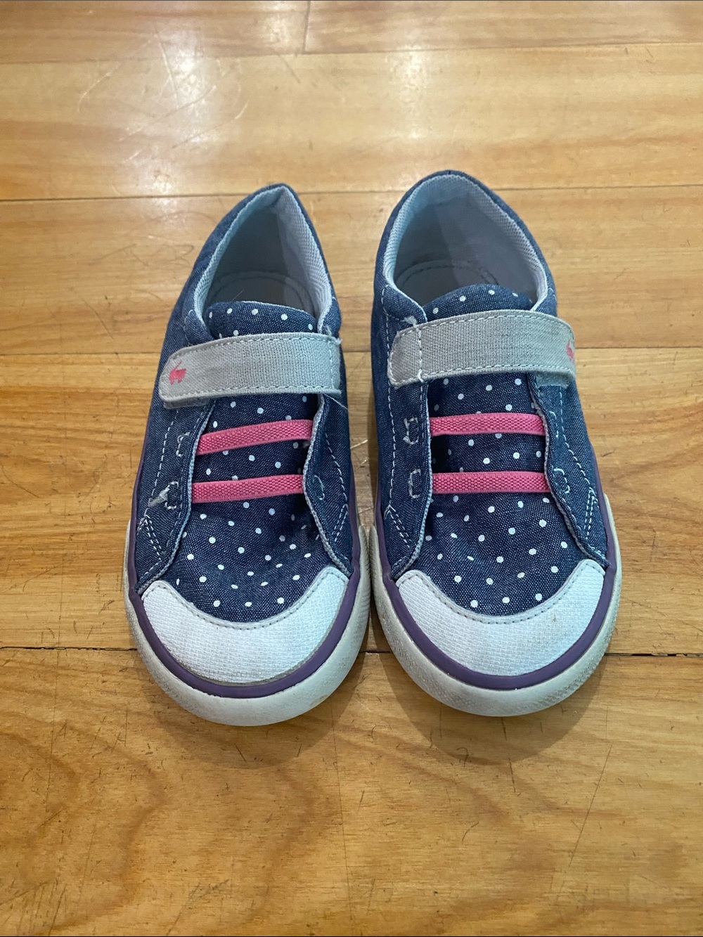 See Kai Run Navy Polka Dot Sneakers with Pink Accents